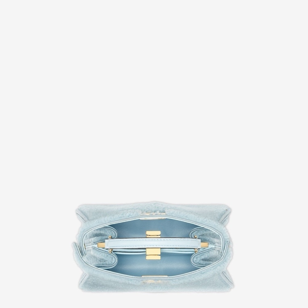 Fendi's Iconic Peekaboo Luxurious Shearling Blue Powder Sugar Gold Mini NWT! - Picture 3 of 9
